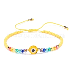 Lampwork Evil Eye & Glass Beaded Bracelet, Braided Adjustable Bracelet for Women, Gold, Inner Diameter: 2-1/2~3-7/8 inch(6.2~9.7cm)