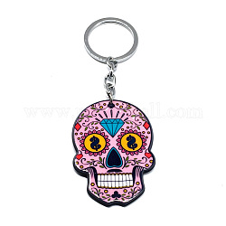 Llavero colgante de plástico, con anillos de llaves de hierro, cráneo, rosa perla, colgante: 5.7x4cm