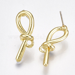Accessoires de clous d'oreilles en alliage, avec boucle, épingles en acier, noeud, or clair, 22.5x8mm, Trou: 1.5mm, pin: 0.7 mm