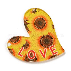 Valentine's Day Acrylic Pendants, Heart, Gold, 42x41.5x2.5mm, Hole: 1.6mm
