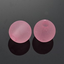Round Transparent Acrylic Beads, Frosted, Pink, 8mm, Hole: 1.5mm, about 2050pcs/500g