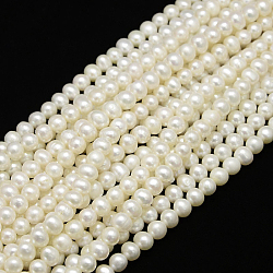 Natural Cultured Freshwater Pearl Beads Strands, Potato, Creamy White, 7~8mm, Hole: 0.8mm, about 47pcs/strand, 14.17~14.49 inch(36~36.8cm)