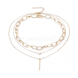 Double Layered & Chain Necklaces Sets, with Brass Pendants & Cable Chains, Aluminium Paperclip Chains, 304 Stainless Steel Toggle Clasps & Lobster Claw Clasps, Stick & Heart, Golden, 14.17 inch(36cm), 15.55 inch(39.5cm), 2pcs/set