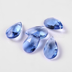 Pendentifs en verre de larme à facettes, bleu royal, 16x9x6mm, Trou: 1mm
