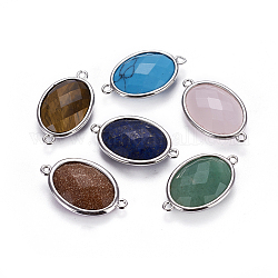 Conectores de enlaces de piedras preciosas de latón en tono platino, facetados, oval, 26.5x15x6mm, agujero: 1~2 mm