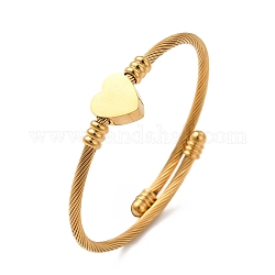 201 bracelet manchette perlé cœur en acier inoxydable, bracelet torque pour femme, véritable 18k plaqué or, diamètre intérieur: 2-1/4 pouce (5.75 cm)
