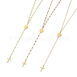 Lariat ожерелья, с латунной эмалевой кабельной цепочкой, 304 подвески из нержавеющей стали и застежка «лобстер», крестик, овал с святым Бенедиктом, разноцветные, 16.34 дюйм (41.5 см)