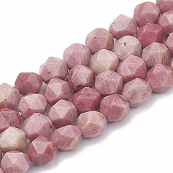 Natur Rhodonit Perlen Stränge, sternförmige runde Perlen, facettiert, 12x11~12 mm, Bohrung: 1.2 mm, ca. 30~32 Stk. / Strang, 14.2~14.6 Zoll
