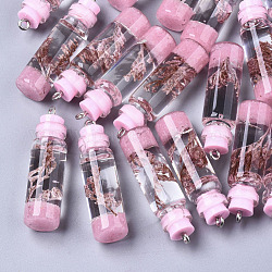 Decoraciones de botellas de vidrio, con resina y flor seca, campeones de resina y fornituras de hierro, rosa, 42~44x11mm, agujero: 2 mm