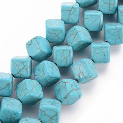 Perles de pierres gemmes, chapelets de perles synthétiques turquoises, cube, turquoise foncé, 10x10x10mm, Trou: 1.5mm, Environ 30 pcs/chapelet