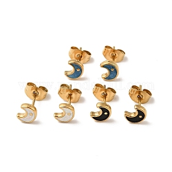 Enamel Crescent Moon with Star Stud Earrings with 316 Surgical Stainless Steel Pins, Gold Plated 304 Stainless Steel Jewelry for Women, Mixed Color, 6x5mm, Pin: 0.8mm