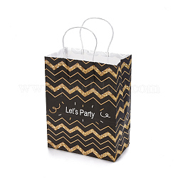Paper Bags, with Handles, Gift Bags, Shopping Bags, Rectangle with Word Let's Party, Colorful, Wave Pattern, 21x11x27cm