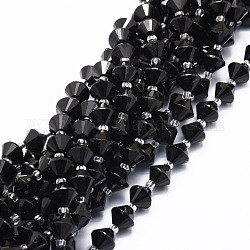 Chapelets de perles en tourmaline noire naturelle, facette, Toupie, 8x8mm, Trou: 1mm, Environ 40 pcs/chapelet, 15.24'' (38.7 cm)