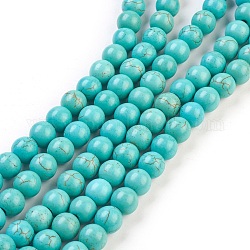 Chapelets de perles en turquoise synthétique, teinte, ronde, vert de mer clair, 8mm, Trou: 1mm, Environ 50 pcs/chapelet, 15.35 pouce