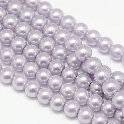Eco-Friendly  Dyed Glass Pearl Round Beads Strands, Grade A, Cotton Cord Threaded, Misty Rose, 8mm, Hole: 0.7~1.1mm, about 52pcs/strand, 15 inch