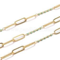 Vergoldete handgemachte Emaille Perlenketten, Büroklammerketten aus Messing, langlebig plattiert, gelötet, mit Spule, dunkeltürkis, Link: 15x5x0.7 und 5x1.7x2 mm, ca. 32.8 Fuß (10m)/Rolle