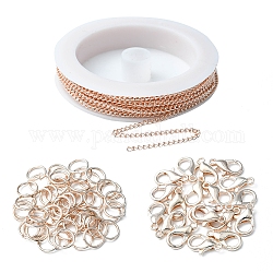 Kit de fabricación de collar de pulsera de cadena de diy, incluyendo cadenas de bordillo de hierro y anillos de salto, Aleación de zinc corchetes de garra de langosta, oro rosa, cadena: 5 m / set