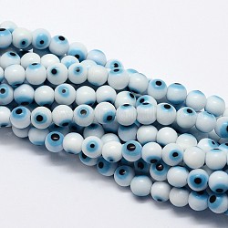 Handgefertigte Murano bösen Blick runde Perle Stränge, weiß, 10 mm, Bohrung: 1 mm, ca. 39 Stk. / Strang, 14.96 Zoll