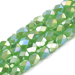 Abalorios de vidrio electroplate hebras, color de ab chapado, facetados, columna, verde lima, 5.5x5mm, agujero: 1.2 mm, aproximamente 99 pcs / cadena, 21.85 pulgada (55.5 cm)