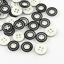 Пластиковые кнопки 4-отверстие, плоско-круглые, чёрные, 11x2 мм, отверстие : 1.5 мм