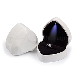 Herzförmige Ringaufbewahrungsboxen aus Kunststoff, Geschenketui für Schmuckringe mit Samtinnenseite und LED-Licht, weiß, 7.15x6.4x4.35 cm