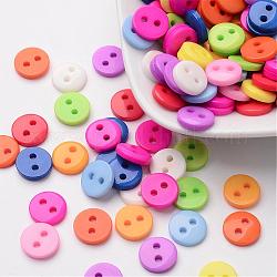 Плоские круглые 2-отверстие кнопки, Пуговицы из cмолы, разноцветные, диаметром около 9 мм , отверстие : 1 мм, около 2000 шт / упаковка