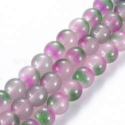 Chapelets de perles en verre peint par pulvérisation, ronde, chardon, 8x7.5mm, Trou: 1.4mm, Environ 50~51 pcs/chapelet, 14.57~14.96 pouces (37~38 cm)