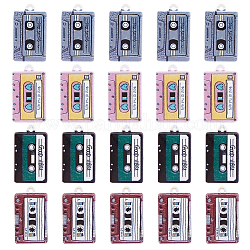 DICOSMETIC 24pcs 4 Colors Baking Paint Alloy Pendants, Music Tape Shape Charm, Mixed Color, 26x15x2.5mm, Hole: 1.4mm, 6pcs/color