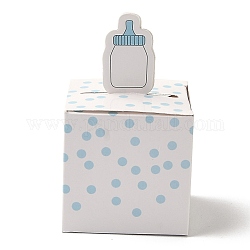 Paper Gift Box, Folding Candy Boxes, Decorative Gift Box for Weddings, Square with Feeding-bottle Pattern, Light Sky Blue, Fold: 5.35x5.35x9.2cm, Unfold: 15.5x10.5x0.1cm