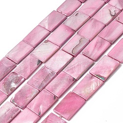 Hebras naturales de cuentas de concha de agua dulce, teñido, color de ab chapado, Rectángulo, rosa, 21.5x15.5x3mm, agujero: 1.2 mm, aproximamente 20 pcs / cadena, 16.85 pulgada (42.8 cm)