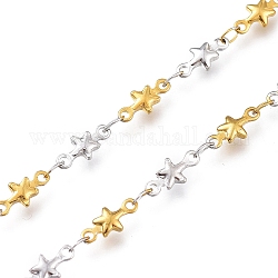 304 Stainless Steel Star Link Chains, with Spool, Soldered, Golden & Stainless Steel Color, Star Link: 9.5x4.5x1.6mm, Link: 3.5x2x0.2mm, about 16.4 Feet(5m)/roll