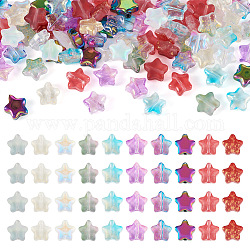 Pandahall 100 Stück 10 Stile transparente Glasperlen, Stern, galvanisieren und sprühlackieren, Mischfarbe, 8~8.5x8~8.5x4 mm, Bohrung: 0.8~1 mm, 10pcs / style