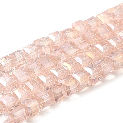 Chapelets de perles en verre électroplaqué, de couleur plaquée ab , facette, cube, rose, 4x4x4mm, Trou: 1mm