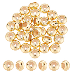 BENECREAT 30Pcs Brass Beads, with Rubber Inside, Slider Beads, Stopper Beads, Nickel Free, Rondelle, Real 18K Gold Plated, 5x2.5mm, Hole: 2mm, Rubber Hole: 1mm