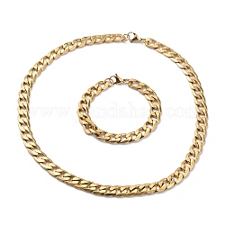 304 cadenas de acera de acero inoxidable pulseras y collares conjuntos de joyas, con cierre de langosta, dorado, 23-3/4 pulgada (60.3 cm), 9-1/4 pulgada (23.5 cm)