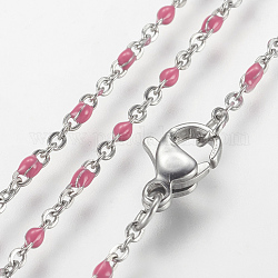 Collares de cadena de 304 acero inoxidable, con esmalte, Platino, color de rosa caliente, 17.91 pulgada (45.5 cm), 2mm