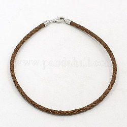 Braided Leather Bracelet Makings, with Sterling Silver Clasp, Camel, 210x3mm