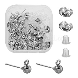 DIY Earring Making Kits, 70Pcs Plastic & Iron Ear Nuts, 20Pcs Iron Ball Stud Earring Findings, Stainless Steel Color, Findings: 90pcs/box