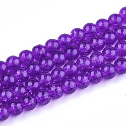 Spray Painted Crackle Glass Beads Strands, Round, Blue Violet, 12mm, Hole: 1.3~1.6mm, about 66pcs/strand, 31.4 inch