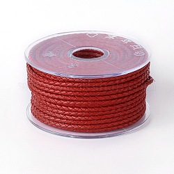 Cordino di cuoio intrecciato, corda di gioielli di pelle, diy materiale per gioielli, rosso scuro, 3mm, circa 54.68 iarde (50 m)/rotolo