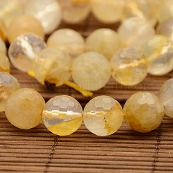 Brins de perles de quartz hématoïde jaune de pierres précieuses naturelles, quartz ferrugineux, ronde à facettes, 12mm, Trou: 1mm, Environ 32 pcs/chapelet, 15.3 pouce