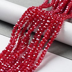 Electroplate Glass Beads Strands, Pearl Luster Plated, Imitation Jade, Faceted, Round, Red, 4mm, Hole: 0.5mm, about 100pcs/strand, 14.2 inch