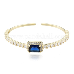 Bracciale rigido con polsino aperto rettangolare in zirconi cubici, gioielli in vero ottone placcato oro 18k per le donne, blu medio, diametro interno: 1-3/4x2-1/4 pollice (4.6x5.6 cm)