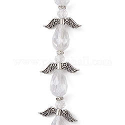 Brins de perles de verre transparentes en forme de fée d'ange, galvanoplastie, avec des perles d'ailes en alliage de style tibétain et du fil de nylon, clair, 27x22.5x10mm, Trou: 0.8mm, Environ 4 pcs/chapelet, 3.94 pouce (10 cm)