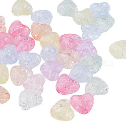 Abalorios de acrílico transparentes crepitar, corazón, color mezclado, 9.5x10.5x6.5mm, agujero: 1.8 mm