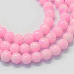 Chapelets de perles rondes en verre peint de cuisson, rose, 8.5~9mm, Trou: 1.5mm, Environ 105 pcs/chapelet, 31.8 pouce