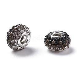 Two Tone Grade A Rhinestone Resin European Beads for Charm Bracelets, with Silver Plated Brass Double Cores, Rondelle, Camel, 15x10mm, Hole: 5mm