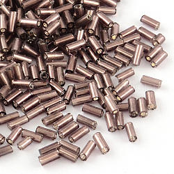 Perlas de corneta de vidrio, plata forrada, marrón rosado, 4~4.5x2mm, agujero: 1 mm, aproximamente 1556 unidades / 50 g