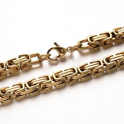 Trendy 304 Stainless Steel Byzantine Chain Bracelets, with Lobster Clasps, Golden, 8-1/4 inch(210mm)