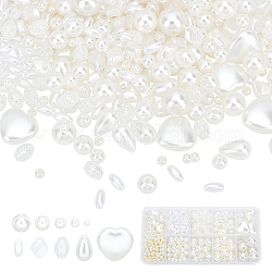 Ph pandahall 689pcs perles de perles pour l'artisanat, 10 styles perles imitées perles acryliques coeur rond losange ovale larme riz perles en vrac perles avec trou pour colliers de bricolage tour de cou fabrication de bijoux